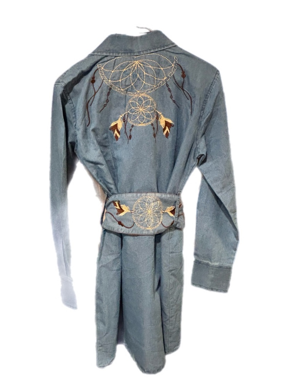 Winster Western Denim Dress Medium Embroidered Dreamcatcher Tie Belt Boho NWT - Picture 5 of 11